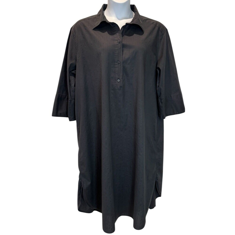 H&M Women’s XL Shirt Dress Oversized Midi Button Half Sleeve Charcoal Gray